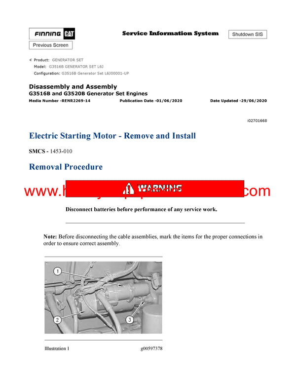 Download Caterpillar G3516B GENERATOR SET Service Repair Manual L6J