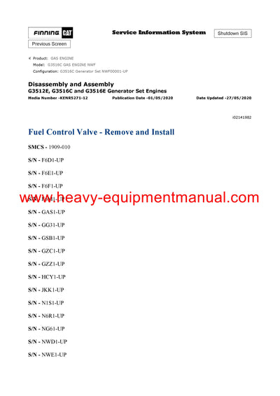 DOWNLOAD CATERPILLAR G3516C GAS ENGINE SERVICE REPAIR MANUAL NWF