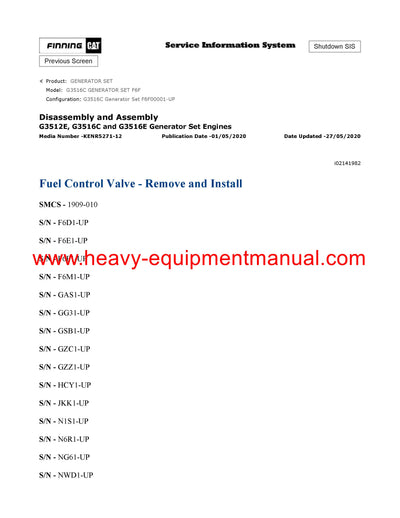 DOWNLOAD CATERPILLAR G3516C GENERATOR SET SERVICE REPAIR MANUAL F6F