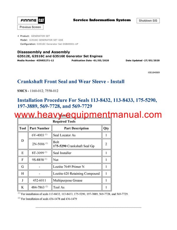 Download Caterpillar G3516C GENERATOR SET Service Repair Manual GSB