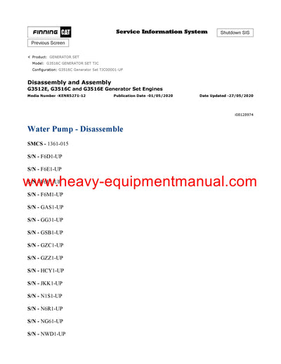 Download Caterpillar G3516C GENERATOR SET Service Repair Manual TJC