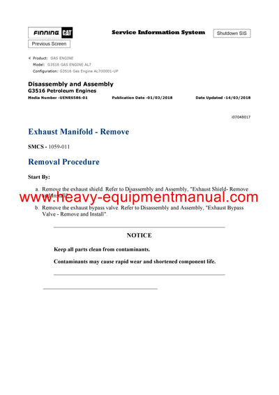 DOWNLOAD CATERPILLAR G3516 GAS ENGINE SERVICE REPAIR MANUAL AL7