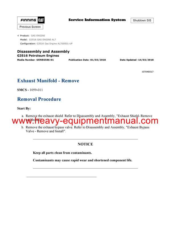DOWNLOAD CATERPILLAR G3516 GAS ENGINE SERVICE REPAIR MANUAL AL7