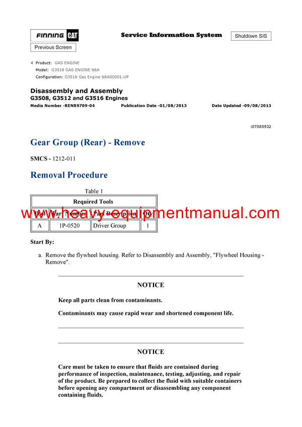 DOWNLOAD CATERPILLAR G3516 GAS ENGINE SERVICE REPAIR MANUAL N6A