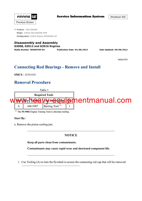 DOWNLOAD CATERPILLAR G3516 GAS ENGINE SERVICE REPAIR MANUAL WPS
