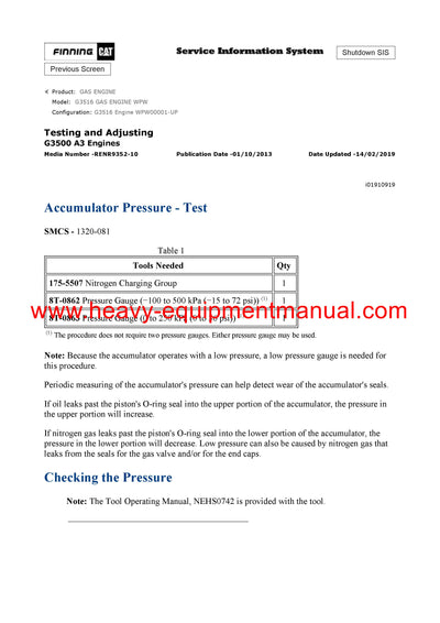 DOWNLOAD CATERPILLAR G3516 GAS ENGINE SERVICE REPAIR MANUAL WPW