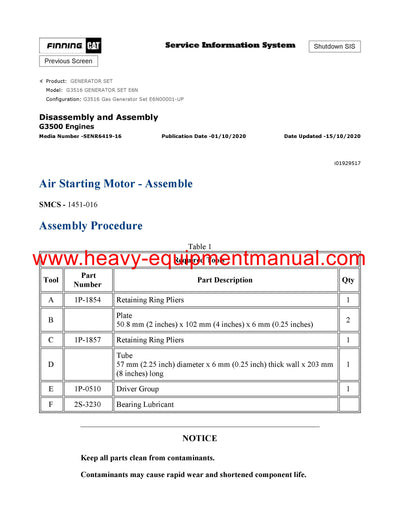 DOWNLOAD CATERPILLAR G3516 GENERATOR SET SERVICE REPAIR MANUAL E6N