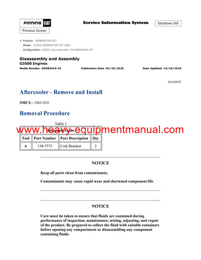 DOWNLOAD CATERPILLAR G3516 GENERATOR SET SERVICE REPAIR MANUAL E6W