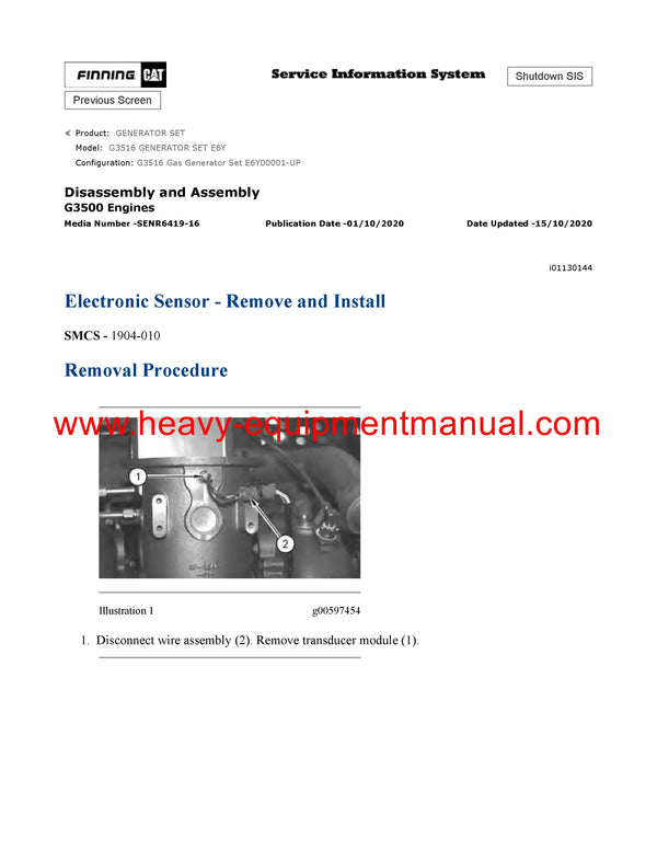 DOWNLOAD CATERPILLAR G3516 GENERATOR SET SERVICE REPAIR MANUAL E6Y