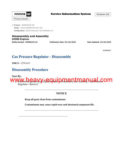 DOWNLOAD CATERPILLAR G3516 GENERATOR SET SERVICE REPAIR MANUAL ZAZ