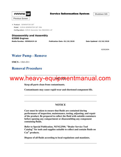 DOWNLOAD CATERPILLAR G3516 GENERATOR SET SERVICE REPAIR MANUAL ZBA