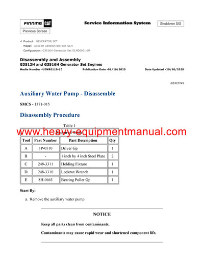 DOWNLOAD CATERPILLAR G3516H GENERATOR SET SERVICE REPAIR MANUAL GLM