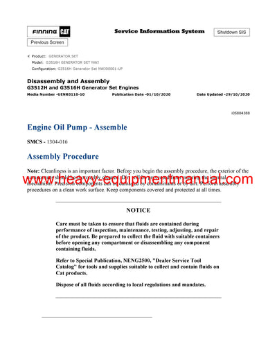 DOWNLOAD CATERPILLAR G3516H GENERATOR SET SERVICE REPAIR MANUAL NWJ