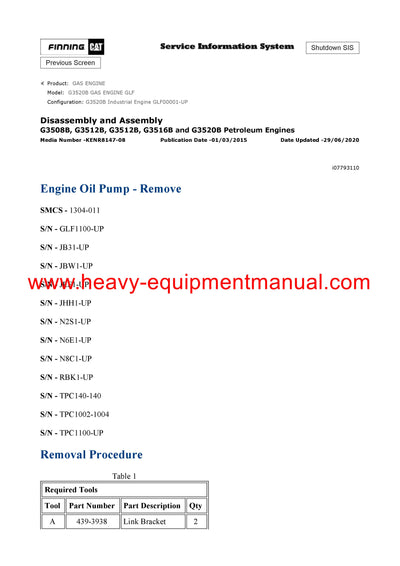 Download Caterpillar G3520B GAS ENGINE Service Repair Manual GLF