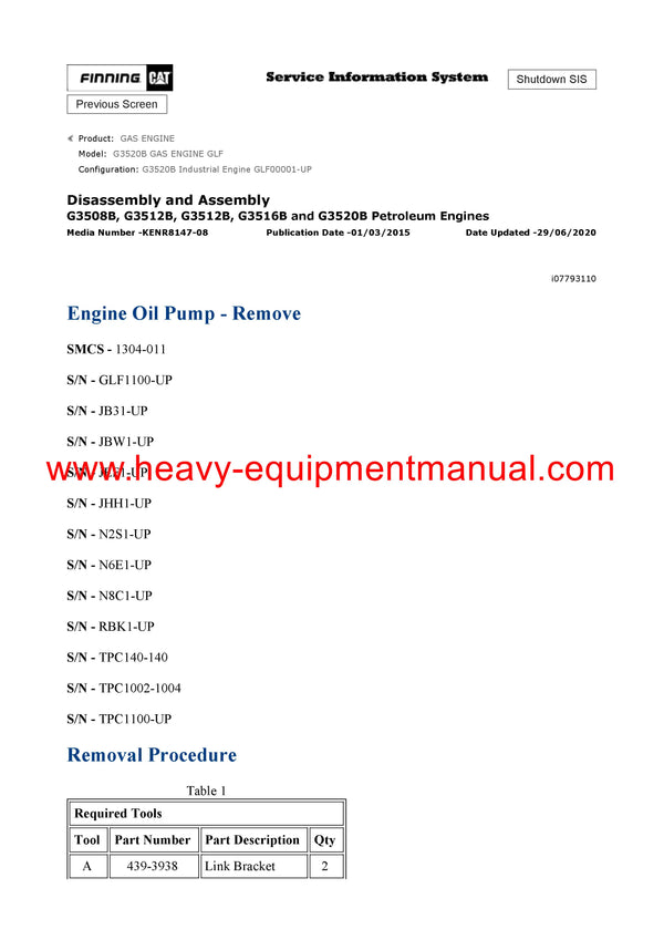 DOWNLOAD CATERPILLAR G3520B GAS ENGINE SERVICE REPAIR MANUAL GLF