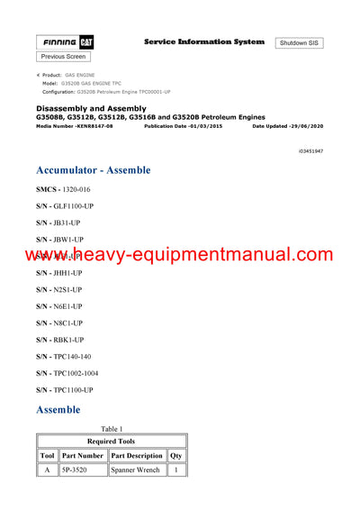DOWNLOAD CATERPILLAR G3520B GAS ENGINE SERVICE REPAIR MANUAL TPC