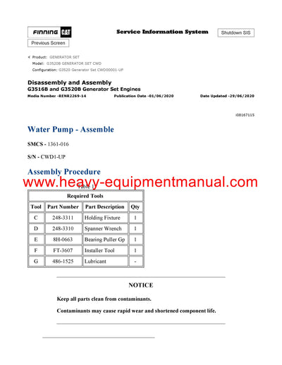 DOWNLOAD CATERPILLAR G3520B GENERATOR SET SERVICE REPAIR MANUAL CWD