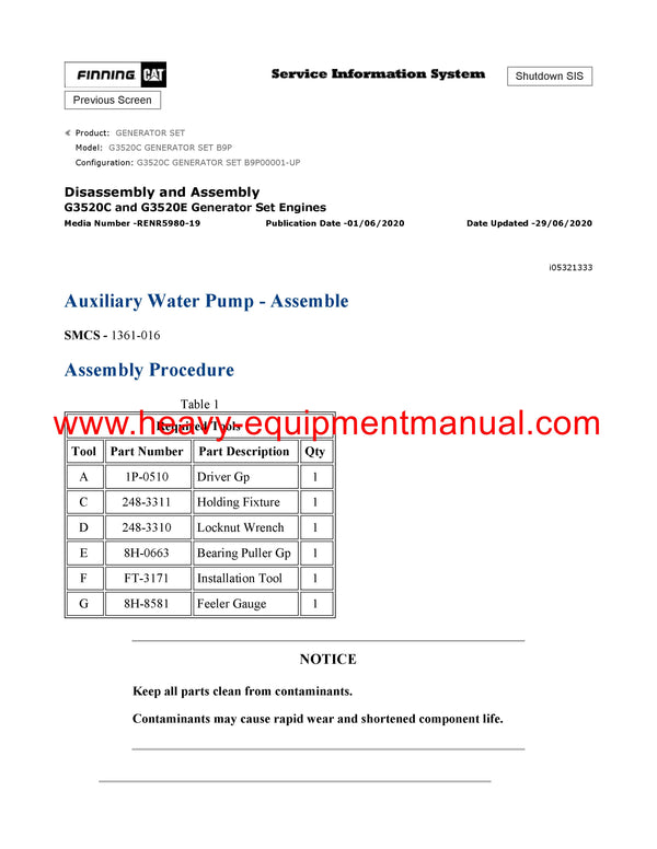DOWNLOAD CATERPILLAR G3520C GENERATOR SET SERVICE REPAIR MANUAL B9P