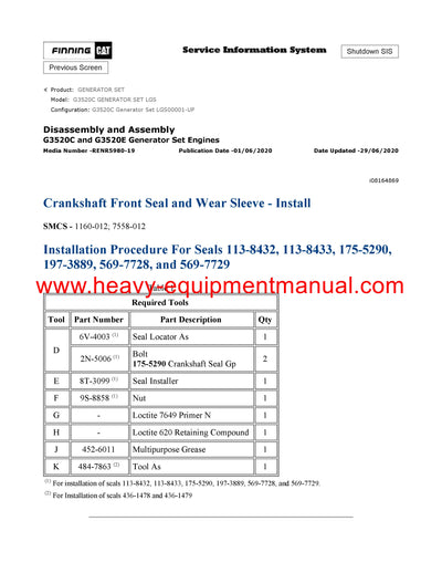 Download Caterpillar G3520C GENERATOR SET Service Repair Manual LGS