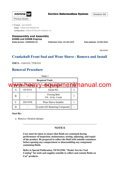 DOWNLOAD CATERPILLAR G3606 GAS ENGINE SERVICE REPAIR MANUAL JFE