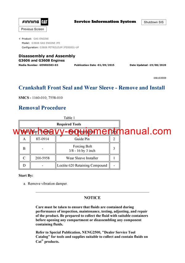 DOWNLOAD CATERPILLAR G3606 GAS ENGINE SERVICE REPAIR MANUAL JFE