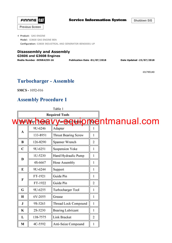 DOWNLOAD CATERPILLAR G3608 GAS ENGINE SERVICE REPAIR MANUAL BEN