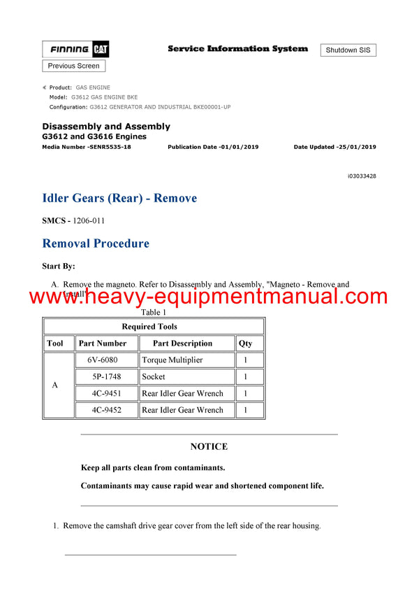 Download Caterpillar G3612 GAS ENGINE Service Repair Manual BKE