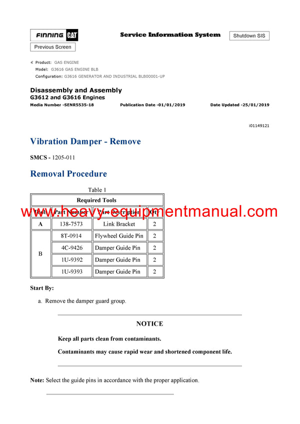 Download Caterpillar G3616 GAS ENGINE Service Repair Manual BLB