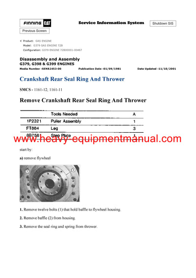 DOWNLOAD CATERPILLAR G379A GAS ENGINE SERVICE REPAIR MANUAL 72B