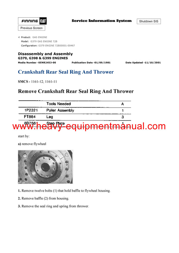 DOWNLOAD CATERPILLAR G379 GAS ENGINE SERVICE REPAIR MANUAL 72B