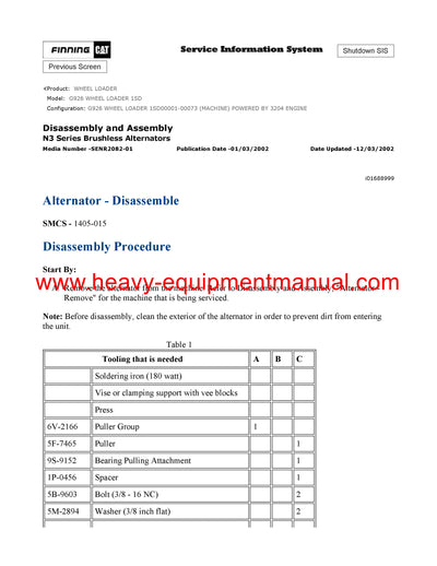 DOWNLOAD CATERPILLAR G926 WHEEL LOADER SERVICE REPAIR MANUAL 1SD