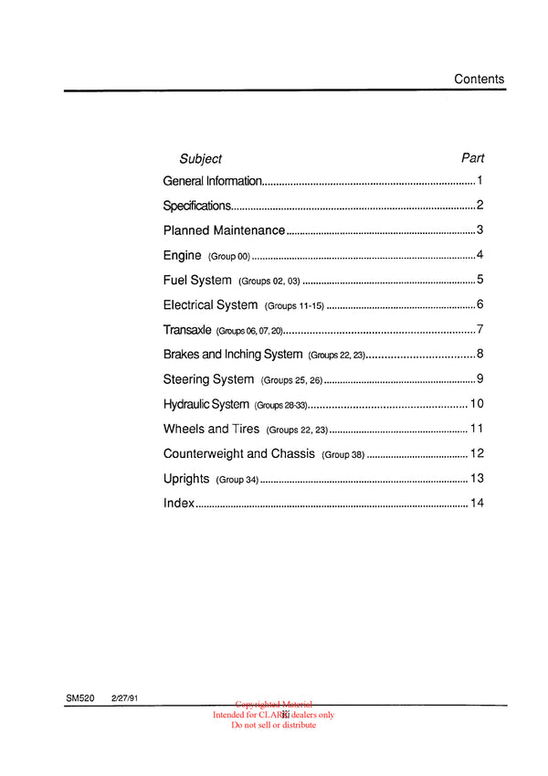 Clark GCS (SM-520R) Forklift Service Repair Manual - PDF Download