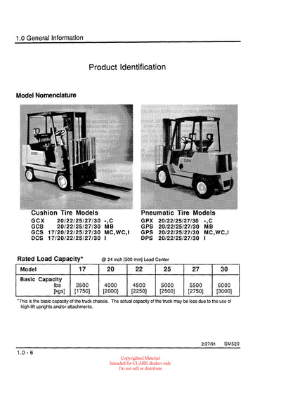 Clark GCS (SM-520R) Forklift Service Repair Manual - PDF Download