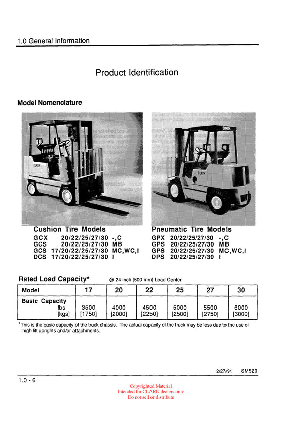 Clark GCS (SM-520R) Forklift Service Repair Manual - PDF Download