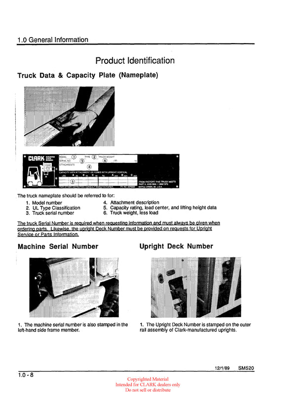 Clark GCS (SM-520R) Forklift Service Repair Manual - PDF Download