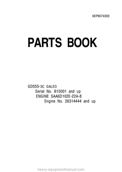 Komatsu GD555-3(JPN)-FOR N. AMERICA Motor Grader Parts Manual SN B10001-UP