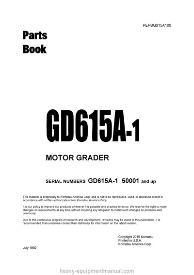 Komatsu GD615A-1(JPN) Motor Grader Parts Manual SN 50001-UP