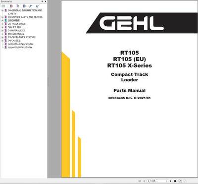 GEHL RT105 RT105 X-Series Track Loader Parts Manual 50950435D