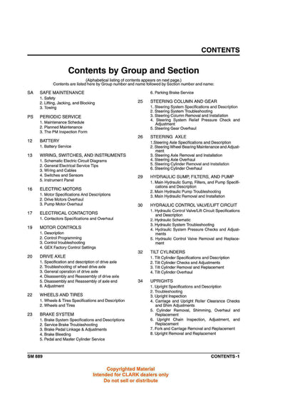 Clark GEX 40 45 50 (SM-889) Forklift Service Repair Manual - PDF Download