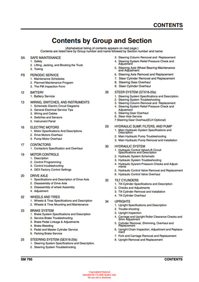 Clark GEX GTX 16 18 20S (SM-795) Forklift Service Repair Manual - PDF Download
