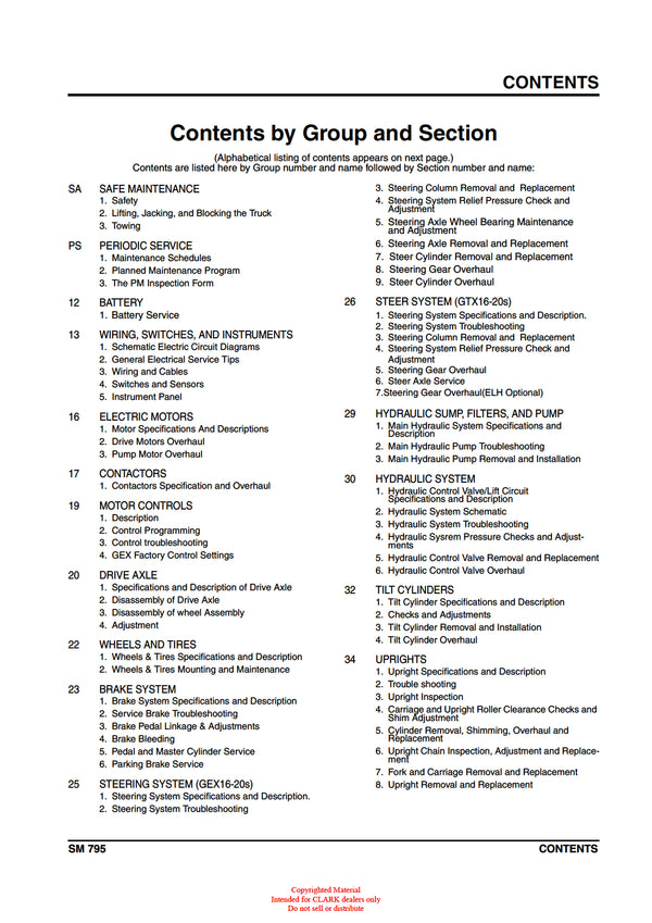 Clark GEX GTX 16 18 20S (SM-795) Forklift Service Repair Manual - PDF Download