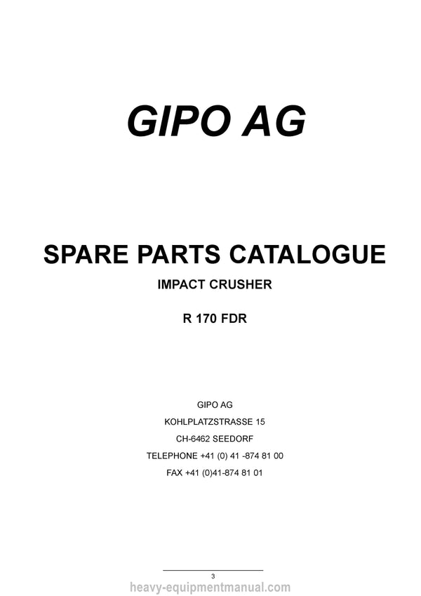 GIPO R 170 FDR Impact Crusher Parts Catalogue Manual PDF Download