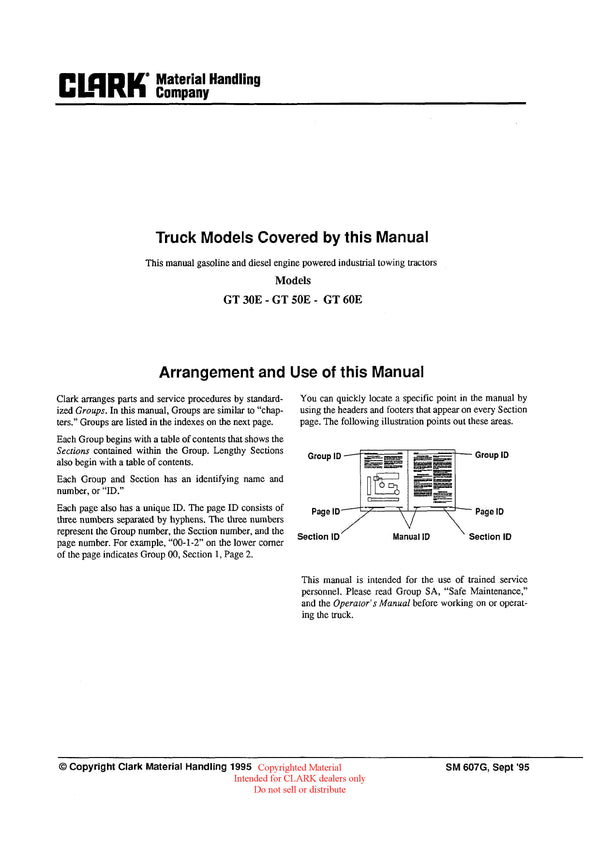 Clark GT 30 50 60E (SM-607G) Forklift Service Repair Manual - PDF Download
