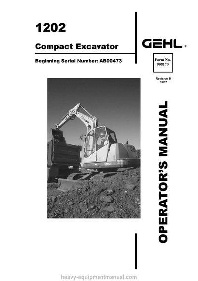 Gehl 1202 Compact Excavator Operator Manual 908170B PDF Download