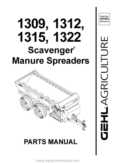 Gehl 1309 1312 1315 1322 V-Tank Scavenger Manure Spreader Parts Manual 907503B 2003