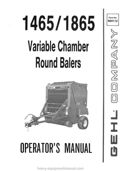 Gehl 1465 1865 Round Baler Operators Manual 904112A 1988