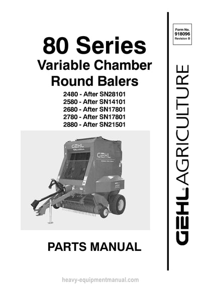 Gehl 2480 2580 2680 2780 2880 Round Balers Parts Manual 918096B 2005