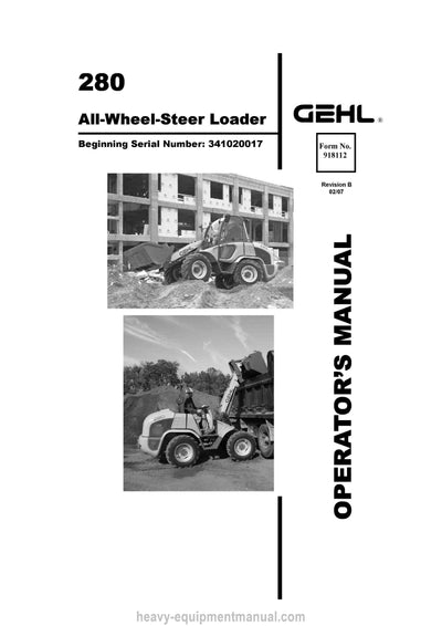 Gehl 280 All-Wheel-Steer Loader Operator Manual 918112B PDF Download