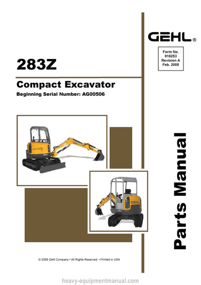 Gehl 283Z Compact Excavator (918253A) Parts Manual Download PDF
