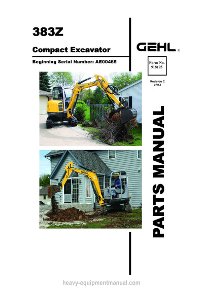 Gehl 383Z Compact Excavator Parts Manual 918195C 2013